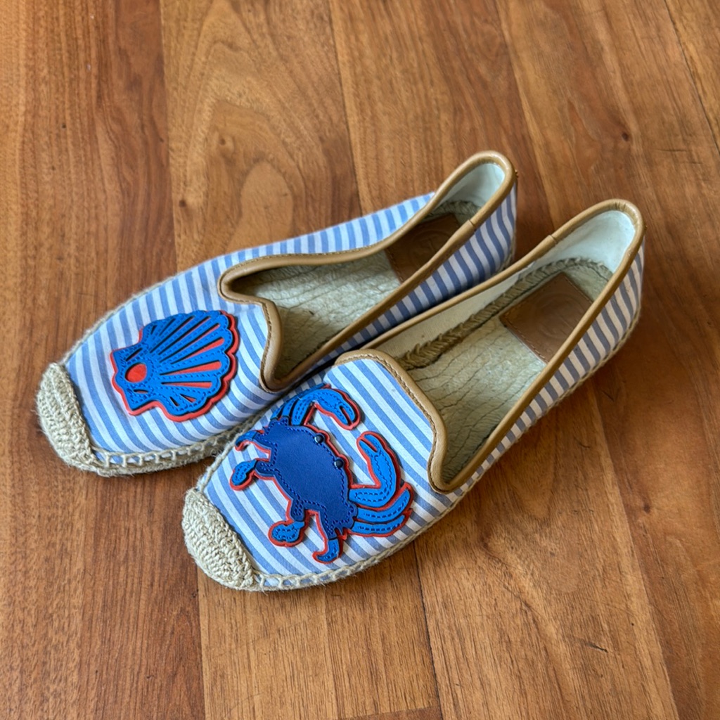 Tory Burch Blue And White Striped Espadrilles